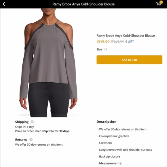 New Ramy Brook Anya Cold Shoulder Blouse XS - Picture 1 of 7
